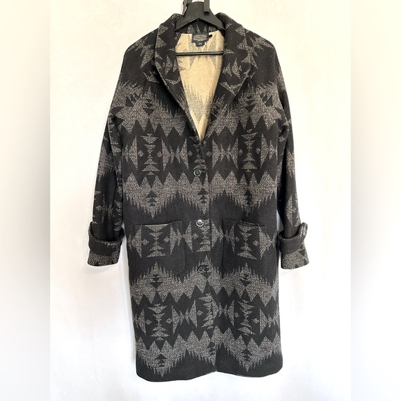 Pendleton Sonora Archive Blanket Long Coat Jacket Black Cream Large - Picture 1 of 10